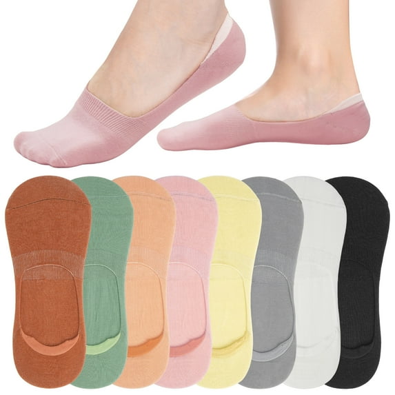 LotFancy 8 Colors No Show Socks Womens, Cotton Low Cut Casual Socks, Non Slip Flat Boat Liner Socks