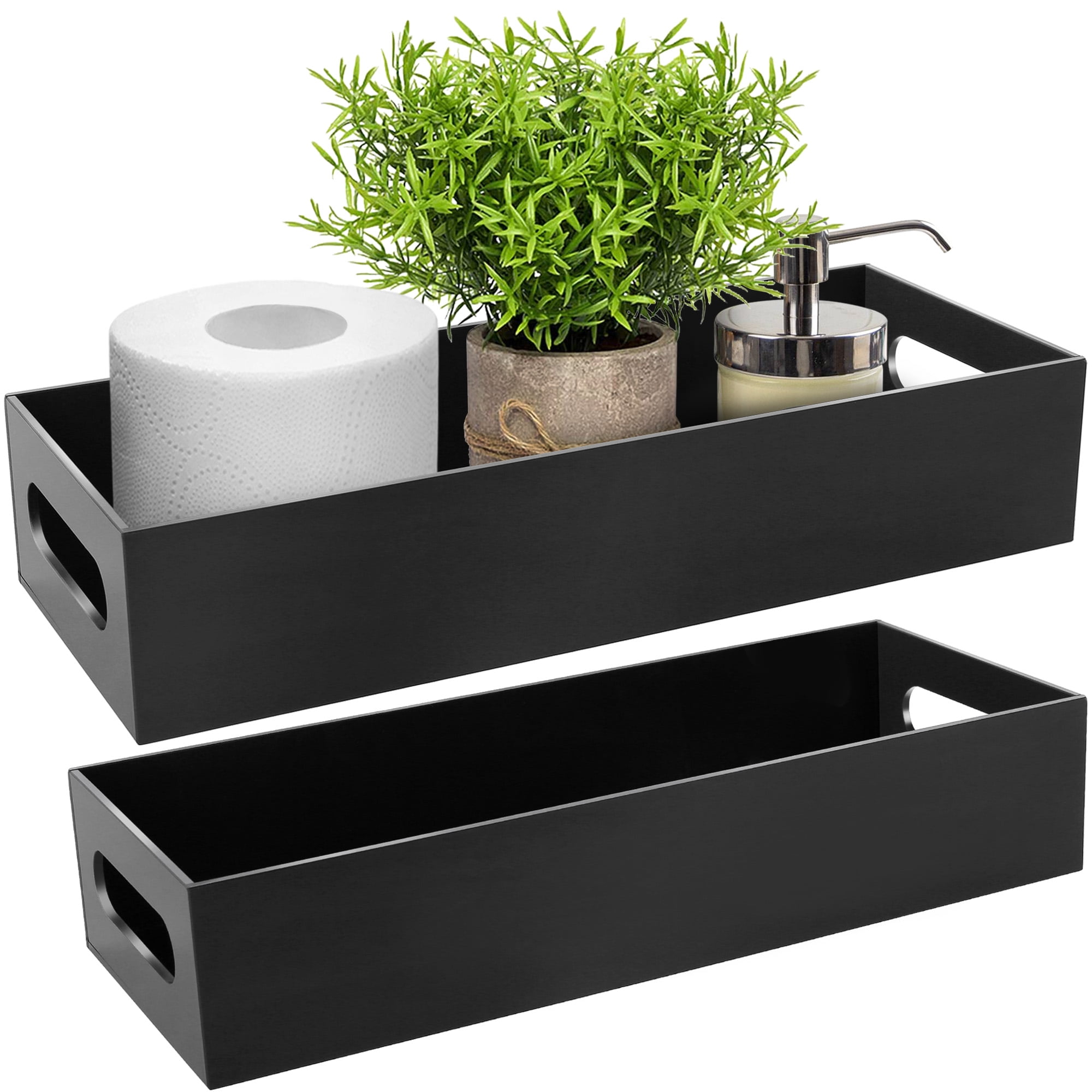 LotFancy Bathroom Organizing Top Hold Box, 2 Pack Black Acrylic Toilet ...
