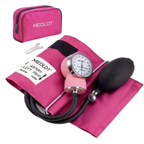 LotFancy Manual Blood Pressure Cuff, Aneroid Sphygmomanometer with D-Ring, BP Cuff 10"-16", Pink