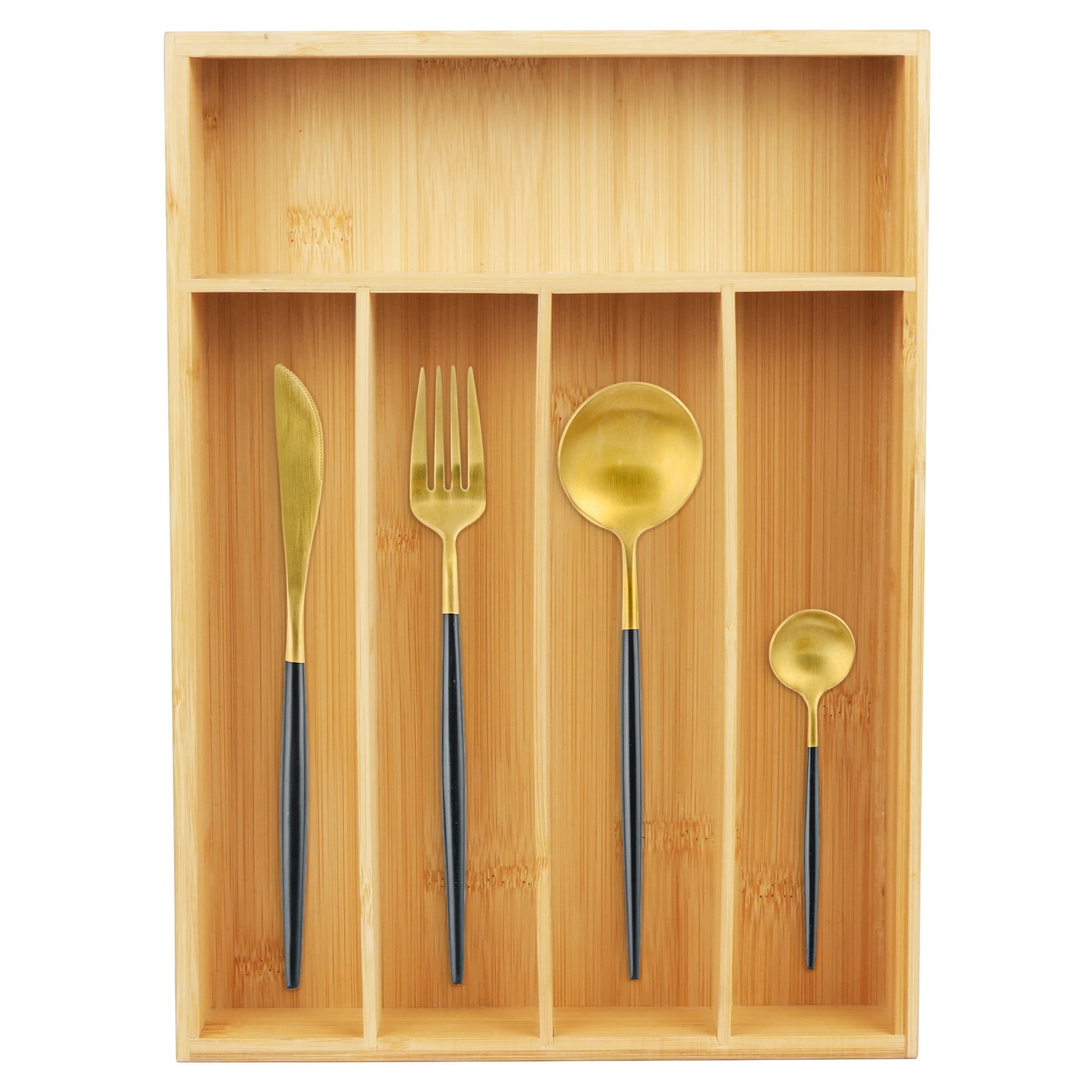 LotFancy Bamboo Silverware Drawer Organizer, Utensil Holder, Flatware ...