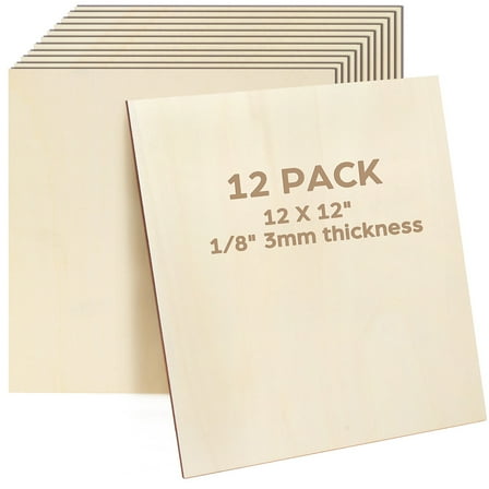 LotFancy Basswood Sheets, 12 Pack, 12 x 12 x 1/8 in, Plywood Sheets, 3 mm Square Craft Wood Board