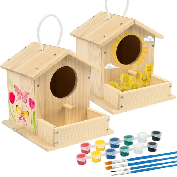 LotFancy Bird House Kit, 2 Pack, DIY Wooden Birdhouse Kits for Kids and Adults to Build and Paint