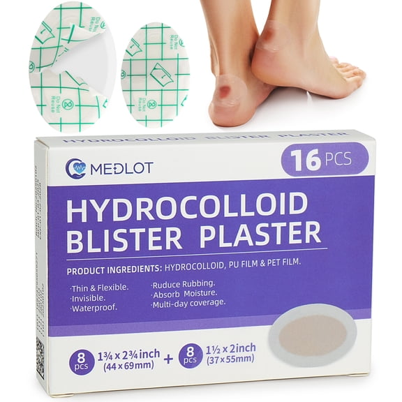 LotFancy Blister Bandages, 16 Invisible Blister Pads, 2 Size Blister Cushions for Toes,Heel