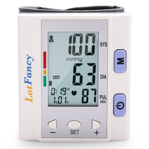 LotFancy Blood Pressure Monitor, Wrist Blood Pressure Cuff LCD Display Automatic Memory with Carrying Case for Home Travel Use, Gift for Parents, White