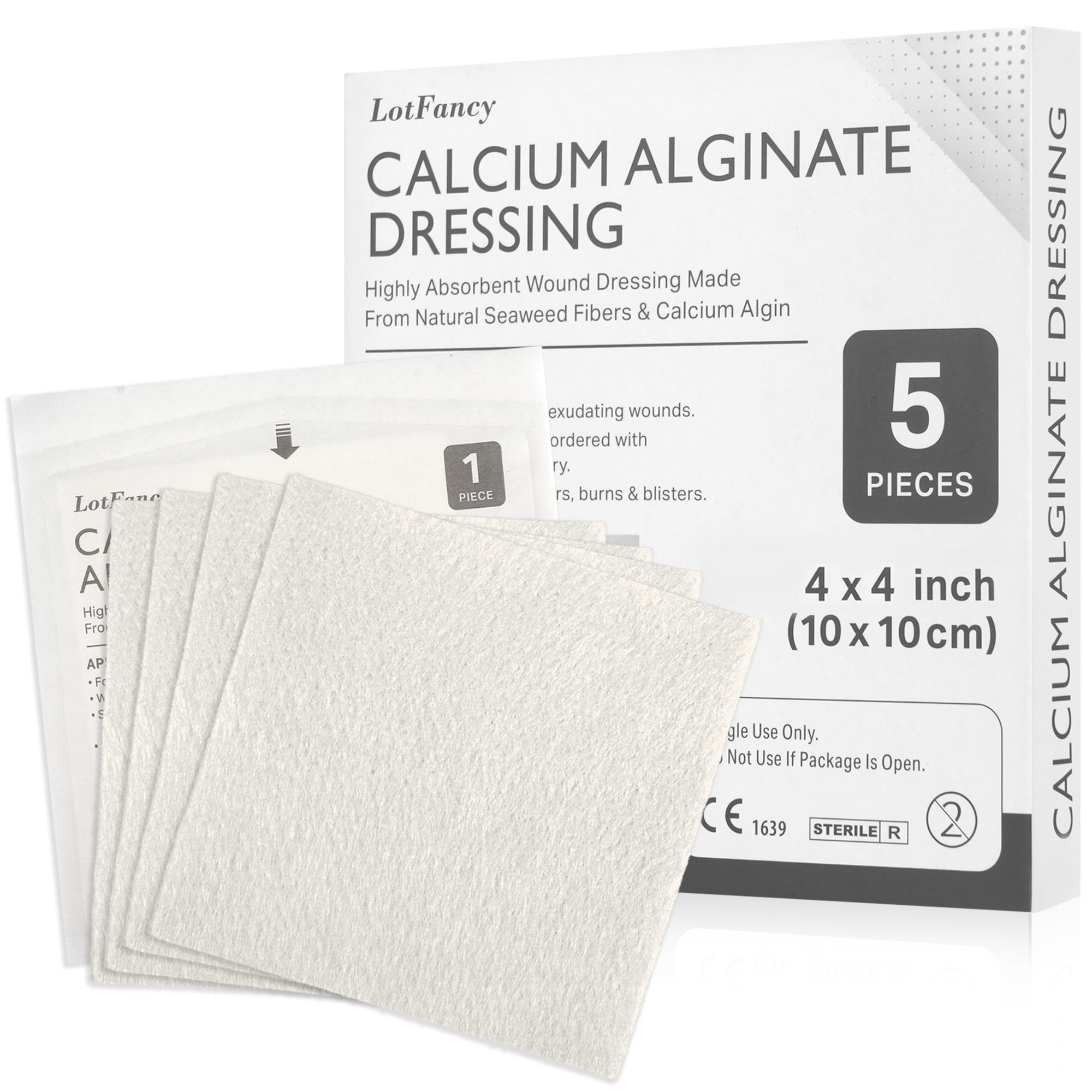 LotFancy Calcium Alginate Wound Dressing Pads, 4"x 4", 5 Pack Non-Stick Super Absorbent Dressing
