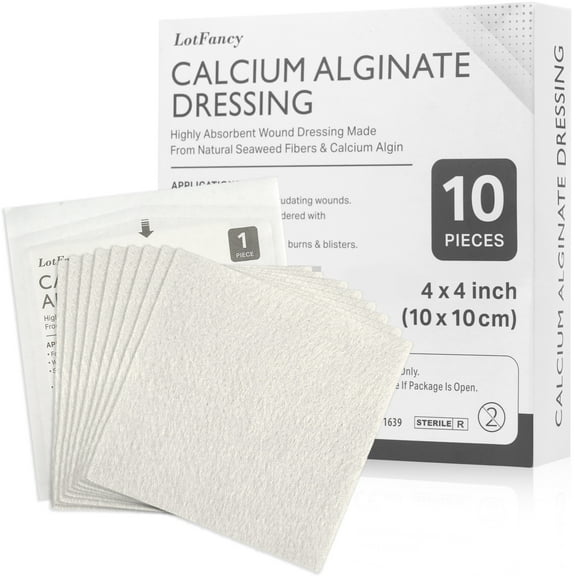 LotFancy Calcium Alginate Wound Dressing Pads, 4"x 4", 10 Pack Non-Stick Super Absorbent Dressing