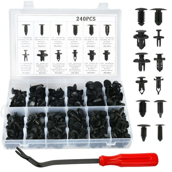 LotFancy Car Retainer Clips & Fastener Remover, 240Pcs 8 Sized Push Fasteners Kit