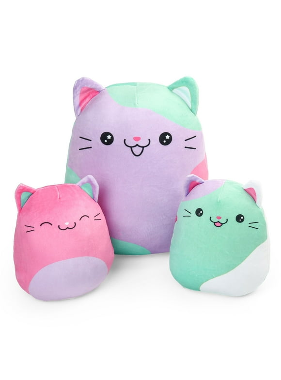 LotFancy Cat Plush Pillow, 12'' and 7'', 3Pcs Kitty Stuffed Animal Plush Toy Hugging Pillow for Kids