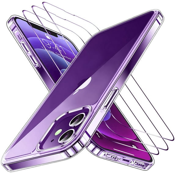 LotFancy Clear Case for iPhone 14, Transparent TPU Phone Case Cover with 3 Glass Screen Protectors
