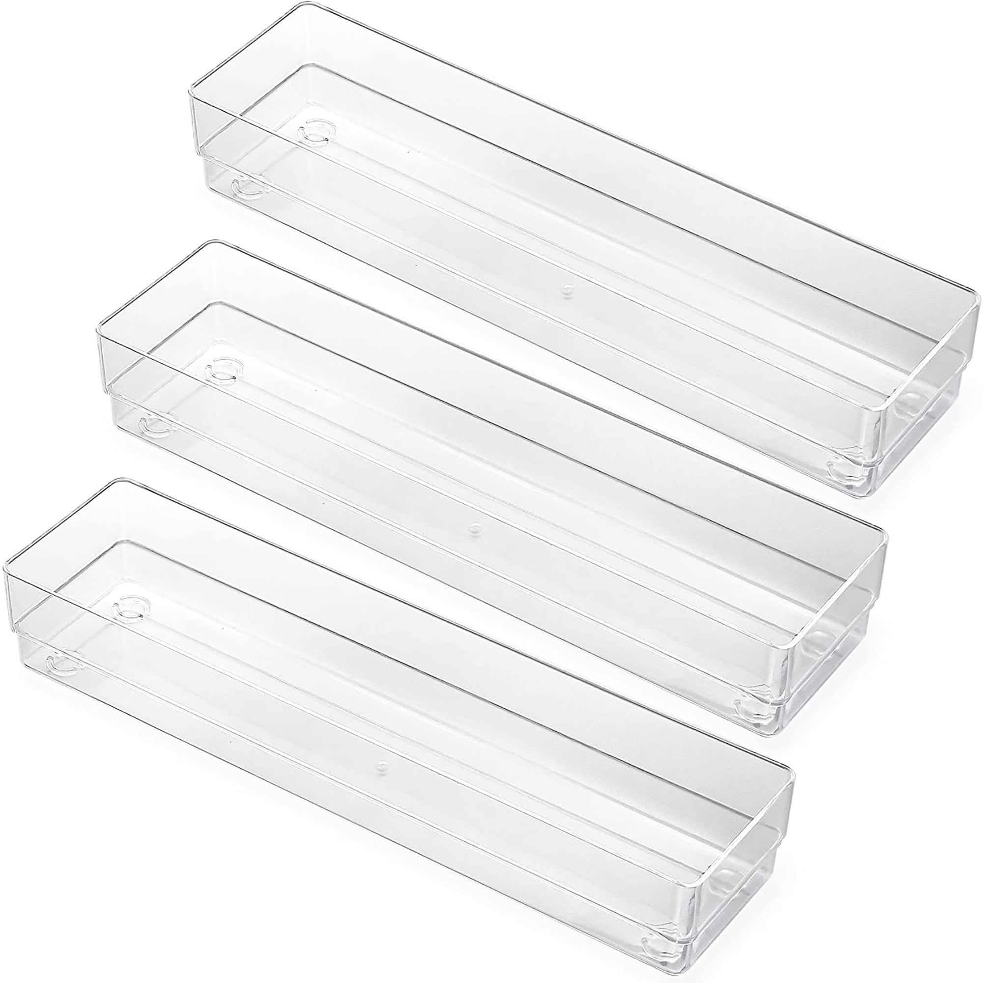 LotFancy Clear Drawer Organizers, 12 x 3 x 2 in, Plastic Storage Trays