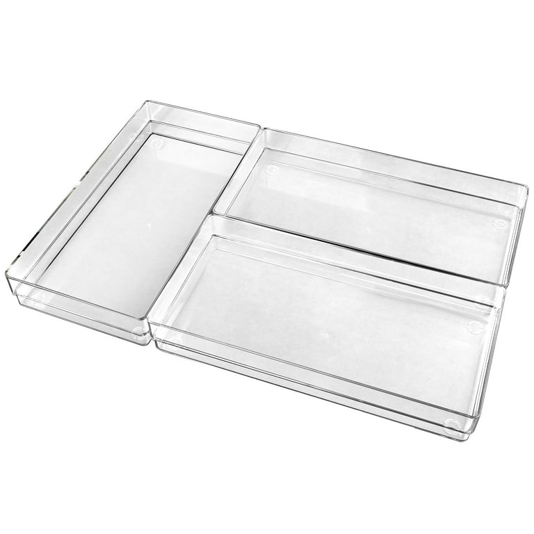 LotFancy Clear Drawer Organizers, 12 x 6 x 2 in, Plastic Storage Containers  Bins for Desk, Makeup 