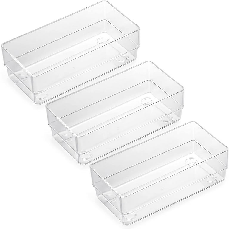 LotFancy Clear Plastic Drawer Organizer, 6x3x2 in, 3 Pcs Drawer Storage  Containers