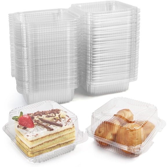 LotFancy Clear Plastic Take Out Containers with Lids, Thick Treat Boxes, 50 Count, 6.1 x 5.5 x 3in