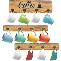 LotFancy Coffee Cup Holder, 3 Pcs Wall Mounted Mug Rack with 12 Hooks, Farmhouse Wood Cup Organizer
