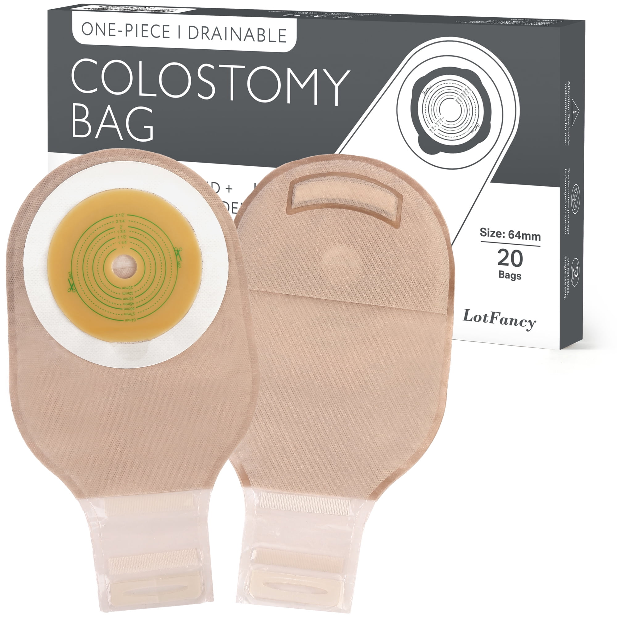 LotFancy Colostomy Bag, 20 Pack Ostomy Bag, OnePiece Drainable Pouches