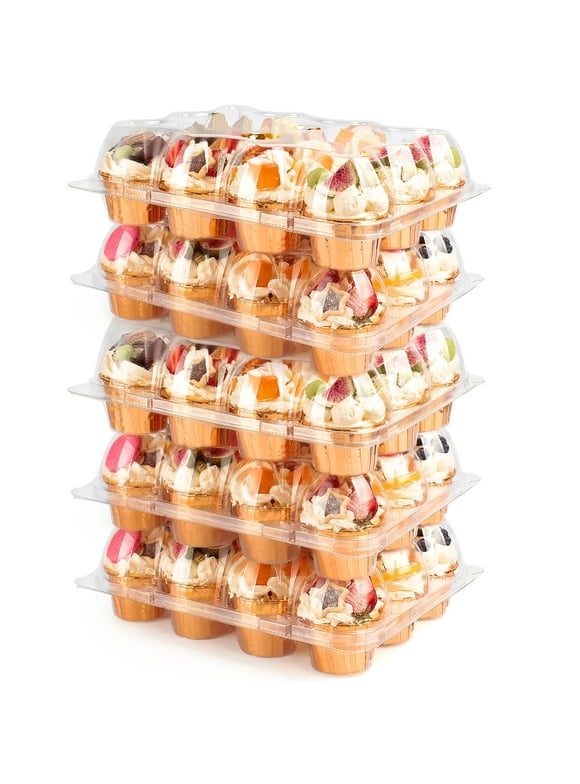 LotFancy Dozen Cupcake Boxes, Pack of 12 Clear Plastic Cupcake Containers Bulk with Lid