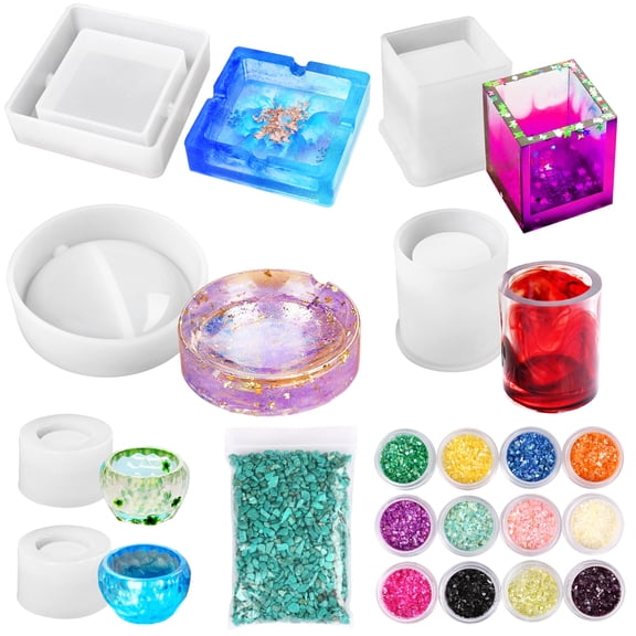 LotFancy Epoxy Resin Molds for Ashtray Plant Pot Pen Candle Holder