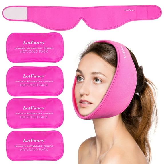 LotFancy Face Ice Pack Wrap with 4 Hot Cold Therapy Gel Packs for Wisdom Teeth, TMJ, TMD, Chin