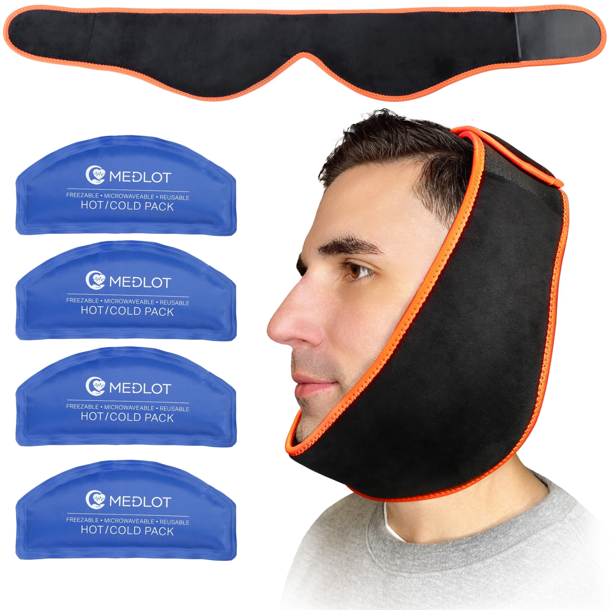 LotFancy Facial Ice Pack Wrap for TMJ, Oral Surgery with 4 Reusable Gel