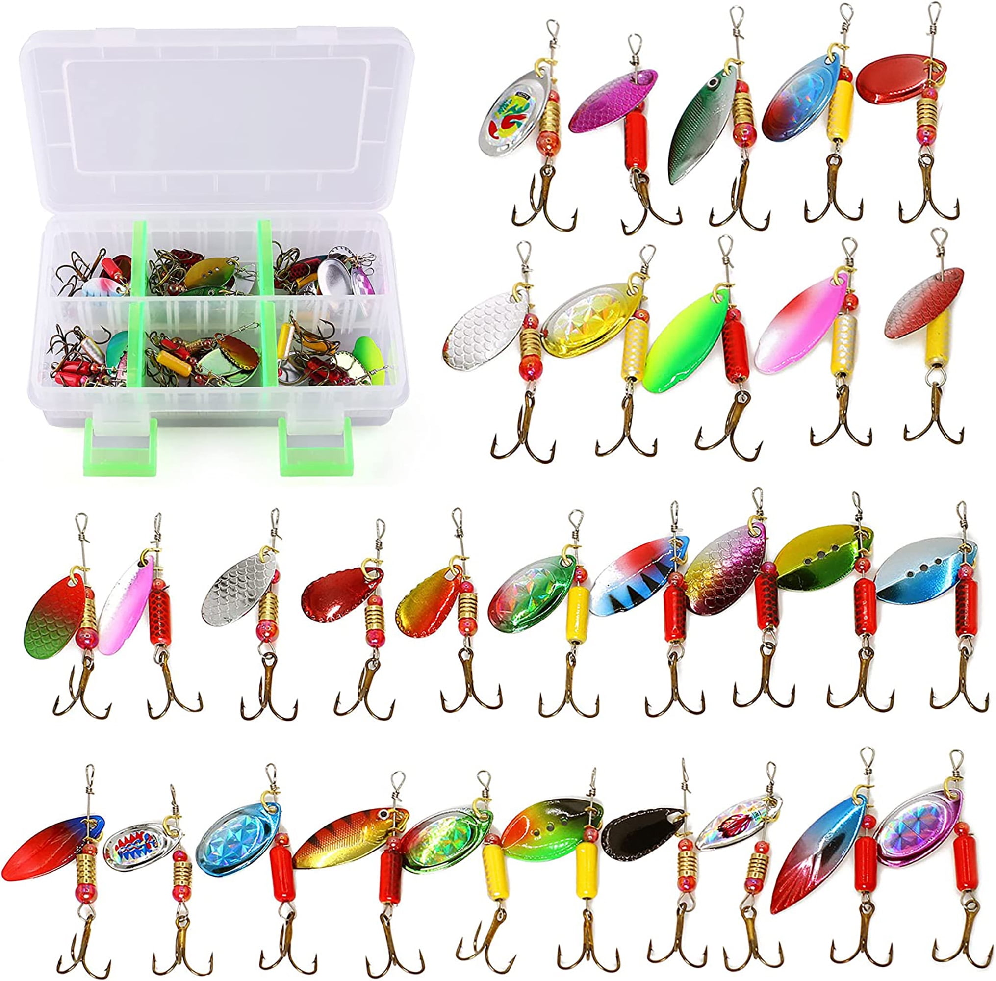 LotFancy Fishing Lures Kit, 30 Spinner Baits with Tackle Box, Hard