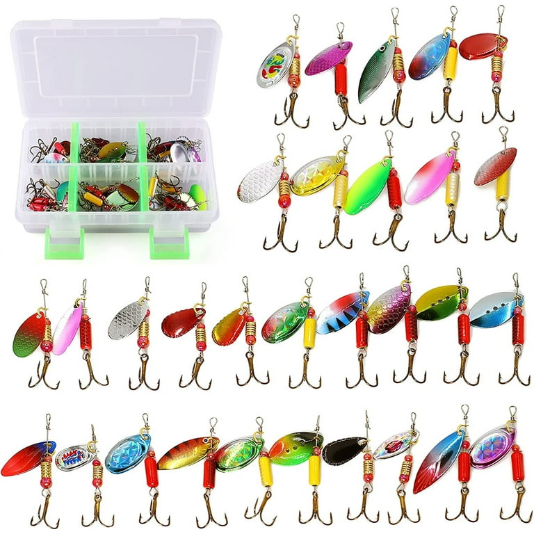 LotFancy Fishing Lures Kit, 30 Spinner Baits with Tackle Box, Hard Metal  Lure Baits Set