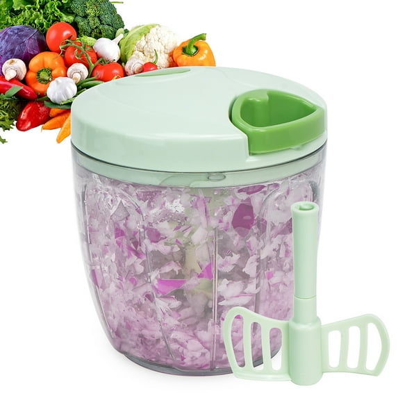 LotFancy Garlic Grinder Onion Chopper, 2 in 1 Manual Food Processor Portable Speed Pull String Vegetable Cutter, 900 ml, Gray