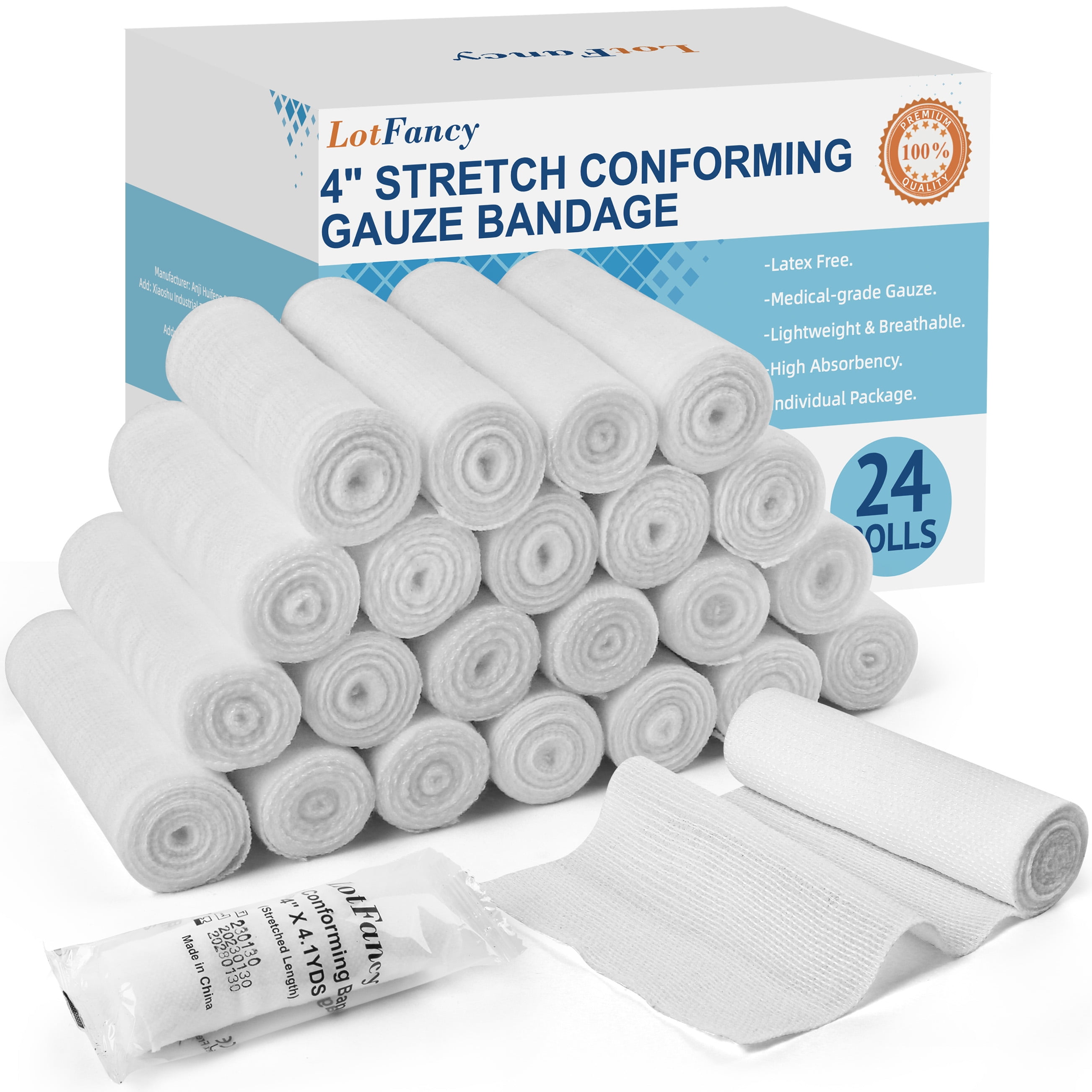 LotFancy Gauze Bandage Roll, 24 Pack Gauze Wrap, 4 in x4 Yards