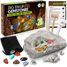 LotFancy Gemstone Dig Kit, 20 Real Gem, Science Kit for Kids Ages 8+, Gift for Boys, Girls, Teens