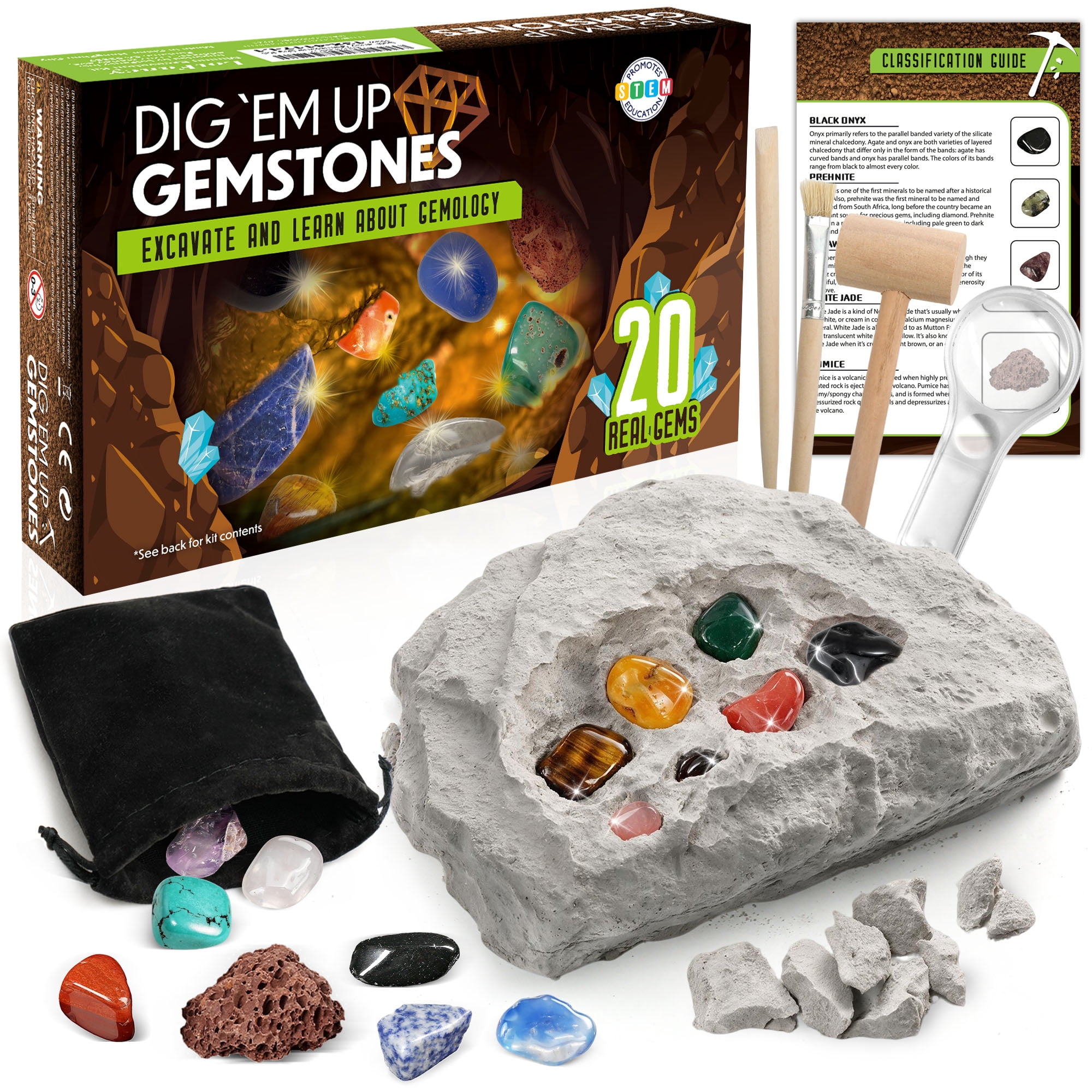 LotFancy Gemstone Dig Kit, 20 Real Gems, Science Set for Kids