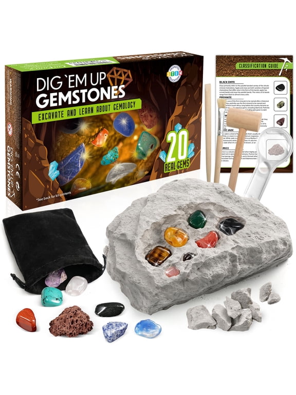 Gemstone Dig Kit, 20 Real Gem, Science Kit for Kids Ages 8+, Gift for Boys, Girls, Teens