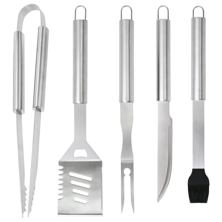 LotFancy Grill Accessories Set, 5 Piece Count BBQ Barbeque Tools, Spatulas,  Tongs, Scraper , Fork