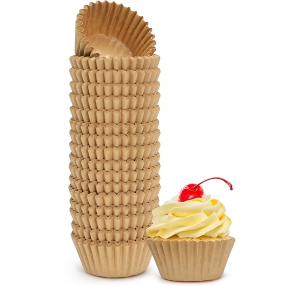 LotFancy 200 Pcs Grease-Resistant Cupcake Liners, Muffin Liners, No Muffin Pan Needed, Brown