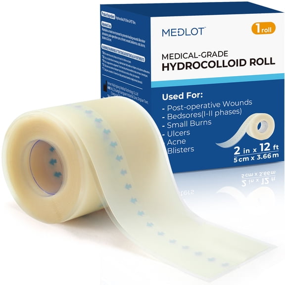 LotFancy Hydrocolloid Roll, 2in x 12ft, Waterproof Hydrocolloid Bandages, Adhesive Wound Dressing Tape