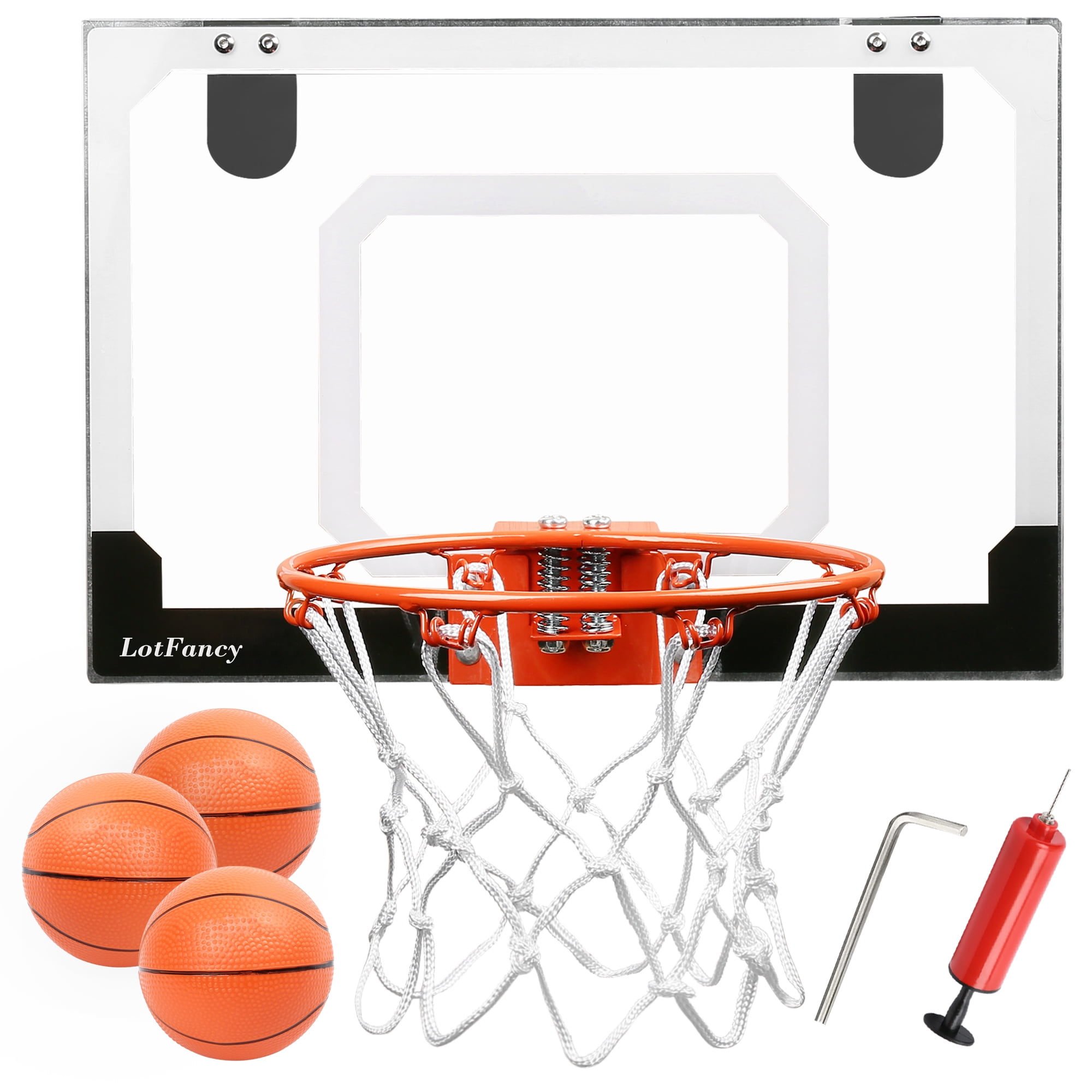 LotFancy Indoor Mini Basketball Hoop Set for Kids Teens Adults, 3 Balls,  18 x 12'' Polycarbonate Backboard 