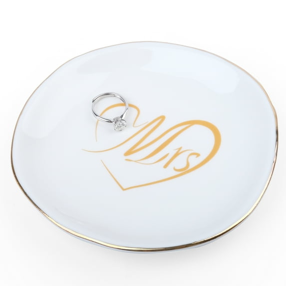LotFancy Jewelry Dish Holder, Mrs Gold Trinket Dish Ring Dish Tray, Wedding Gift for Bride