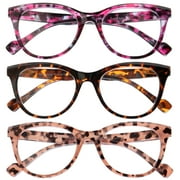 LotFancy Ladies Reading Glasses Blue Light Blocking, Spring Hinge Reader for Women Men,+3.0, 3 Pack