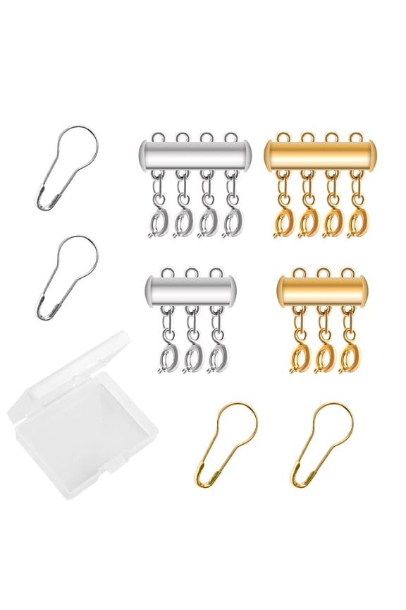 Layered Necklace Clasp for Adult, 4Pcs, 2 Size, Gold Silver Multi Strand Jewelry Clasps