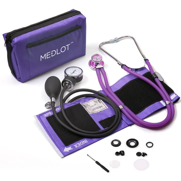 LotFancy Manual Blood Pressure Cuff, Aneroid Sphygmomanometer and Dual Head Stethoscope Kit,Purple