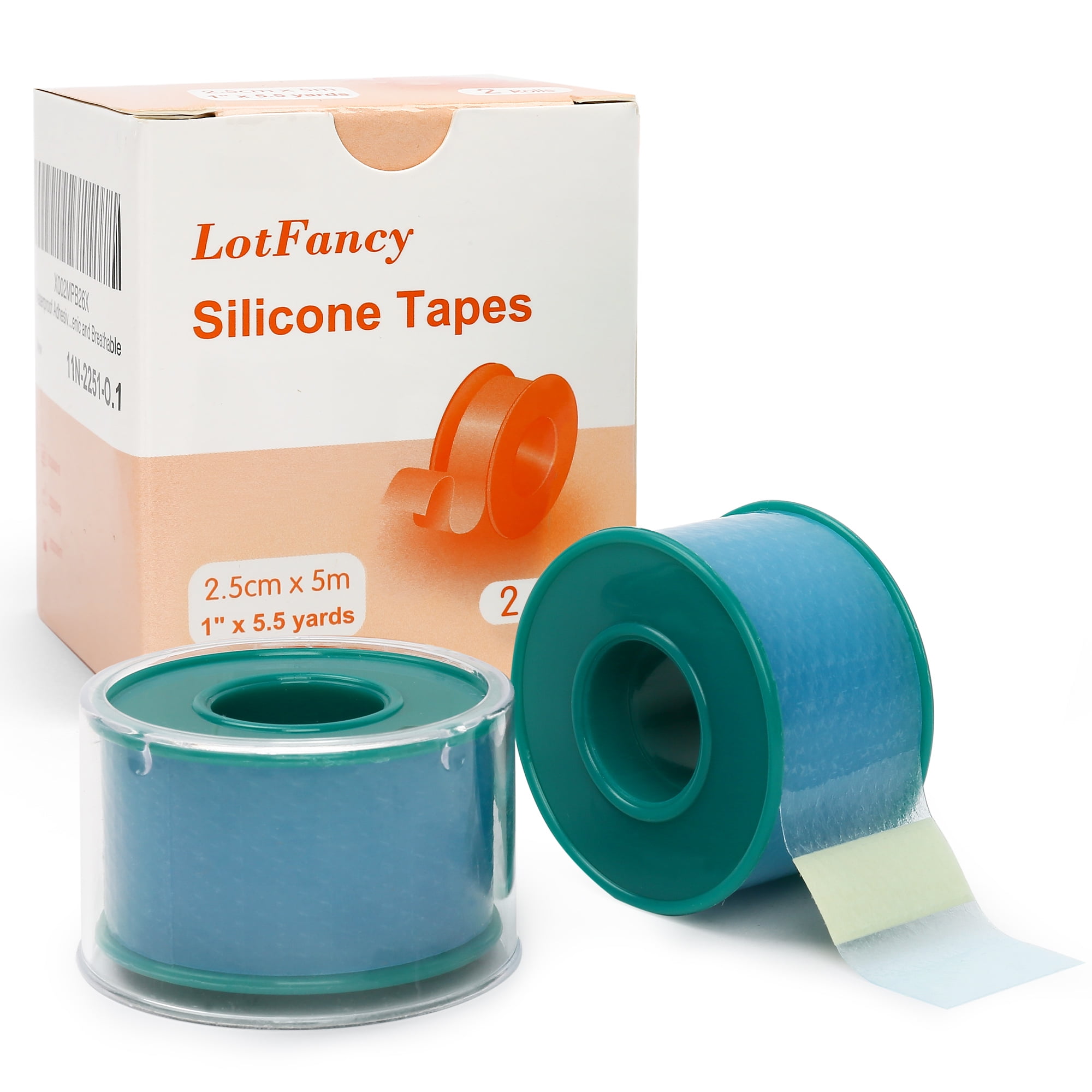 LotFancy Medical Silicone Tape, 2 Count 1 in × 5.5 Yards, Waterproof  Adhesive Wound Tape 