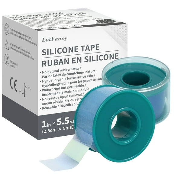LotFancy Medical Silicone Tape, 2Rolls 1"×5.5 Yds, Waterproof Adhesive Surgical Tape for First Aid
