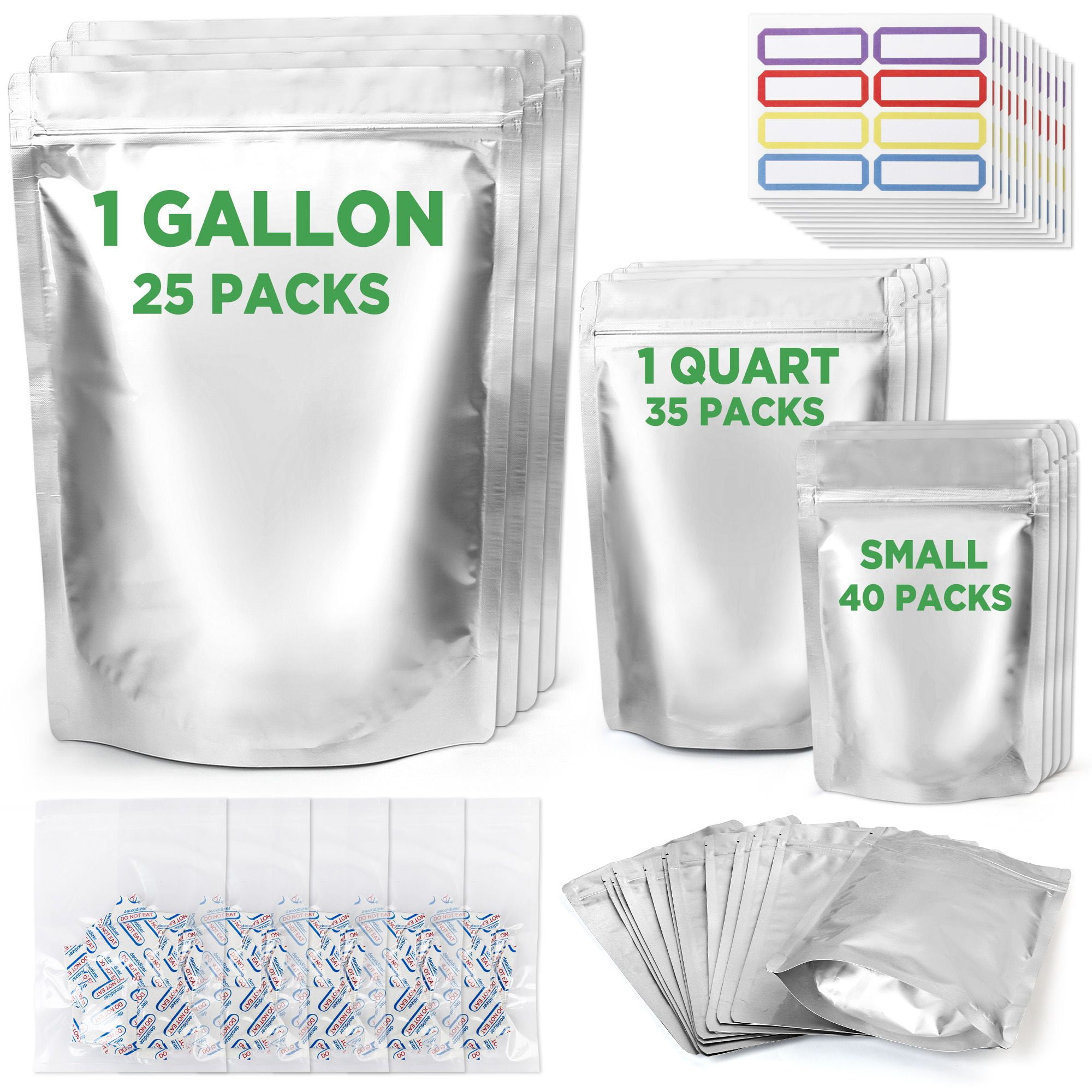 30pcs Mylar Bags for Food Storage with Oxygen Absorbers - Extra Thick 14.8 Mil - 1 Gallon Ziplock Resealable Mylar Bags with Oxygen Absorbers 500cc