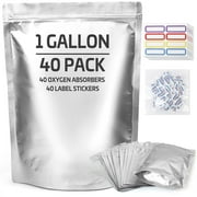 LotFancy Mylar Bags s with Oxygen Absorbers & Labels, Resealable Foil Ziplock Bag, 40 Pcs 1 Gallon