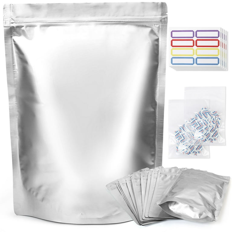 LotFancy Mylar Bags 40Pcs 10x14 in Resealable Ziplock Bags 8.6 Mil with Oxygen Absorbers Labels