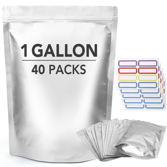 LotFancy Mylar Bags s for Food Storage, Resealable Foil Ziplock Bag, 40 Pcs 1 Gallon
