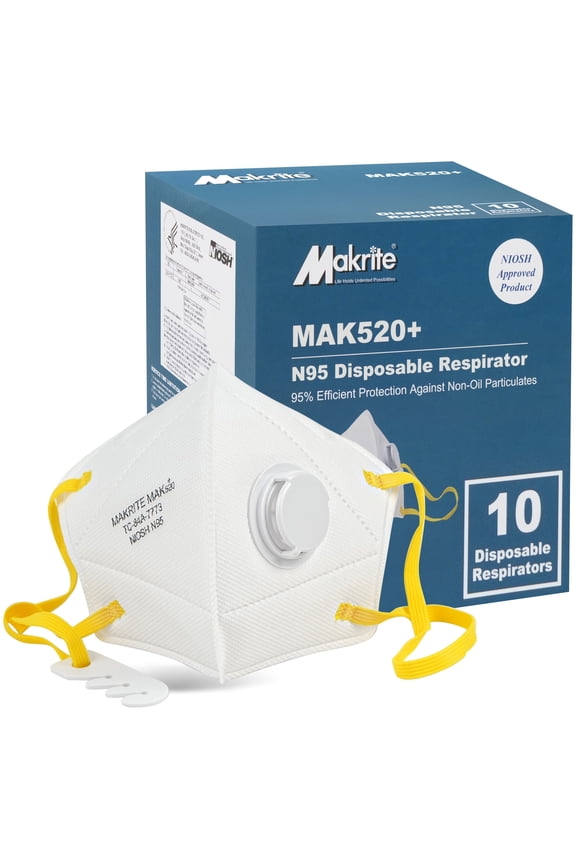 NIOSH N95 Particulate Respirator with Breathing Valve, 10 Disposable Protective Face Masks