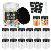 LotFancy Plastic Containers with Lids, 15 Pack 8 oz Plastic Jars, Refillable Empty Slime Containers