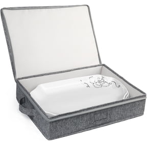 LotFancy Platter Storage Case, China Storage Container, 17x13x3.5 in, Gray
