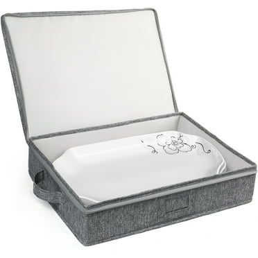 LotFancy Platter Storage Case, China Storage Container, 17x13x3.5 in, Gray