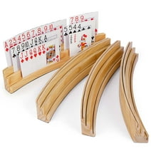 LotFancy Playing Card Holder for Kids Adults, 4Pcs, 3 Tiers, Hands Free Curved Wooden Card Holder