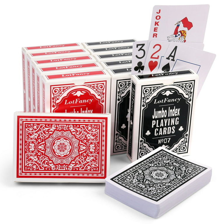 LotFancy Playing Cards, Jumbo Index, 12 Decks of Cards (6 Black 6 Red),  Large Print, Poker Size 